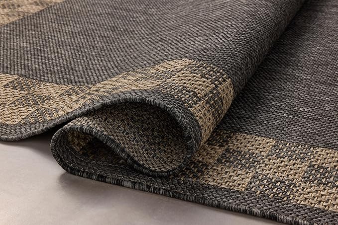Loloi Chris Loves Julia Providence Collection PRC-01 Charcoal/Natural 2'-3" x 3'-9", .12" Pile Height, Indoor/Outdoor Runner Rug