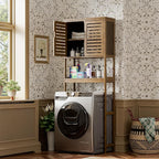 SMIBUY Bathroom Storage Shelf with Cabinet, Bamboo Over-The-Toilet Organizer Rack, Freestanding Toilet Space Saver with 3-Tier Adjustable Shelves (Walnut)