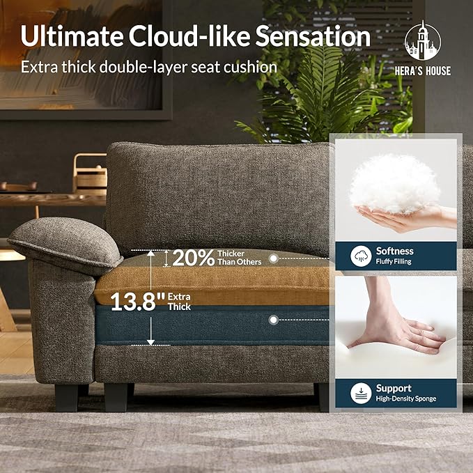 HERA'S HOUSE 158" Modular Sectional Sofa, Oversized L Shaped Couches for Living Room, Comfy Cloud Couch with Ottoman, 5-Seater Deep Seat Sofa with Throw Pillow, Chenille Ash
