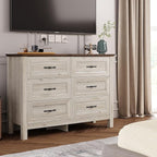 LINSY HOME Dresser for Bedroom with 6 Drawers, Wide Chest of Deep Drawers with Metal Handle, Wooden Bedroom Dresser with Storage Organizer for Closet, Living Room, Hallway, Beige