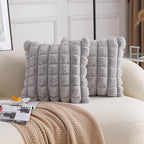 Neelvin Grey Faux Fur Cozy Soft Plaid Decorative Throw Pillow Covers 16x16 inch Set of 2,Velvet Pillowcase Cushion Case for Sofa Couch