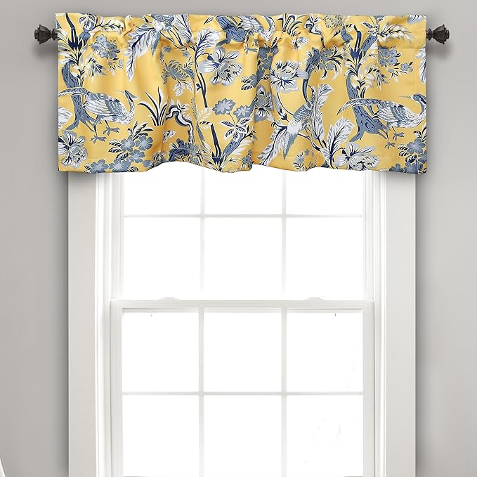 Lush Decor Dolores Light Filtering Valance Curtains Single, 52" W x 18" L Yellow - Valances for Windows - Vintage Valance Floral - Coquette Décor