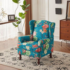 MELLCOM Floral Accent Chair, High Back Upholstered Armchair with Solid Legs, Leisure Single Sofa Chair for Living Room, Bedroom, Home Office, Teal Floral