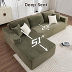 108" Boneless Couches for Living Room, Modular Sectional Sofa with Oversized Chaise, L-Shape Cloud Couch with Deep Seat, High-Density Memory Foam, No Assembly Required, Plush Corduroy Green