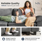 PHI VILLA Indoor Modular Sectional Couches Sets, 2-Piece Armless Sofa Set, 2-Seater Upholstered Couch for Living Room Small Spaces, Corduroy Fabric, Grey