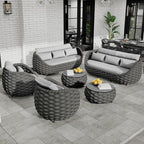 Lanai Outdoor Furniture Sofa Set: 6-Piece Aluminum Woven Rope Patio Conversation Set w/Table - Modern Cushions Couch Set - No Assembly Porch Seating for Deck Yard Garden Pool Hotel Resort