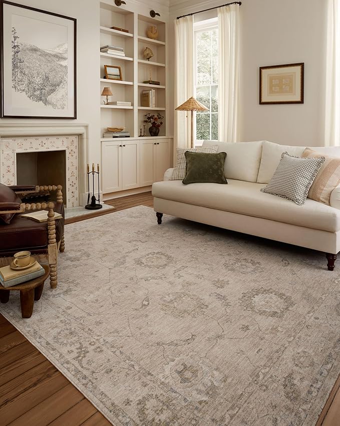 Loloi Chris Loves Julia Louisa Collection LOI-02 Oatmeal/Slate 9'-6" x 13'-1", .38" Pile Height, Area Rug