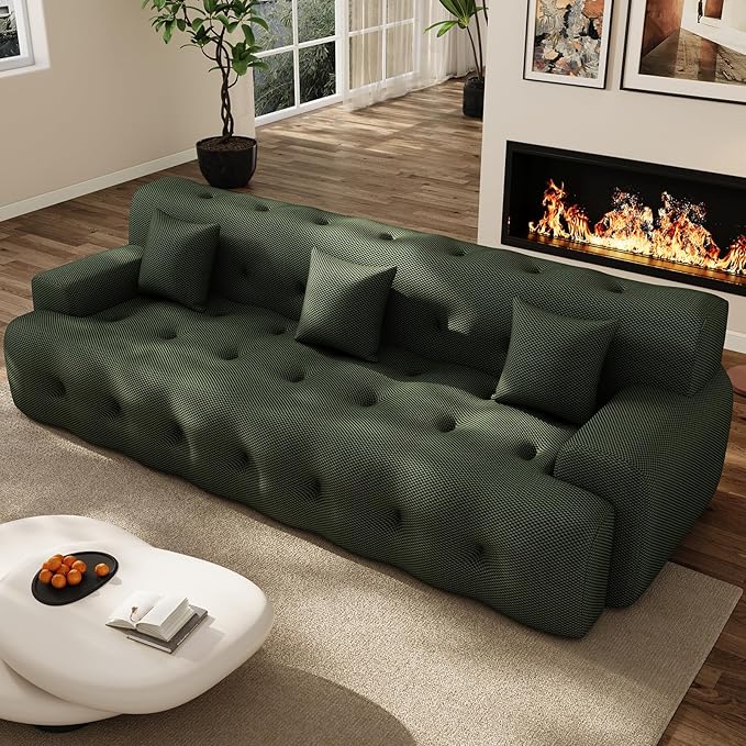 114'' Oversized Sectional Couches for Living Room Boneless Modular Sectional Sofa Plush Cloud Modular Couch Modern Sectionals with Deep Seat, No Assembly Required, 3 Seater, Green