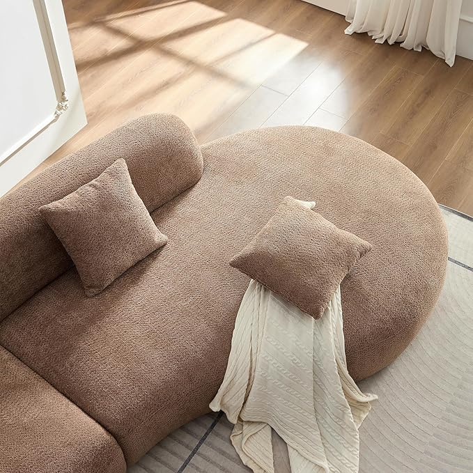 135.4" Oversized Curved Sofa, Modern Minimalist Comfy Sectional Couch, Upholsted Boucle Luxury Sofas Chaise, 6 Seater Modular Couches for Living Room Home Office Apartment((Right Facing,Camel)