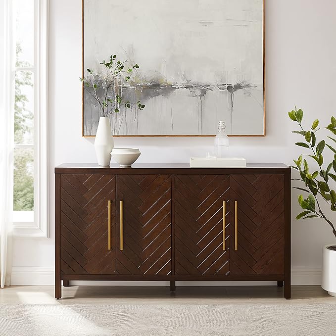 Crosley Furniture Darcy Modern Sideboard Buffet Cabinet with Storage Shelves, Living Room, Kitchen, Dining, Dark Brown