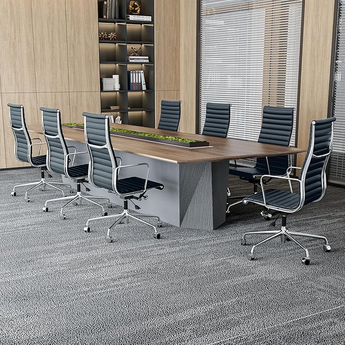 Ribbed Office Chair with Top Grain Leather - High Back Ergonomic Desk Chair with Aluminum Arm Rest and 5-Star Base, Swivel Chair Dark Blue