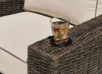 Signature Design by Ashley Coastline Bay Casual Outdoor Swivel Lounge with Cushion and 2 Cup Holders, Nuvella Weather Resistant Fabric, Beige & Dark Brown