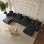 WJShome Cloud Couch Modular Sectional Sofa,181.1inch U Shaped Couch,Oversized Corduroy Couches with Ottoman and 6 Pillows,Black 6 Seater,Cushion Covers Removable& Washable