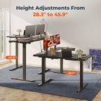 L-Shaped Standing Desk, 63 x 55 Inches Height Adjustable Desk, Sit and Stand up for Work Office Home, Ergonomic Rising Computer Table for Home Office with Splice Board, Black