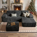 114" Glitter Cloud Sectional Couch with L-Shape Chaise & Ottoman, Modern Boneless Couches for Living Room, Fluffy Tufted Deep Seat Modular Sofa No Assembly (Gray Sparkly Velvet,Right Facing)
