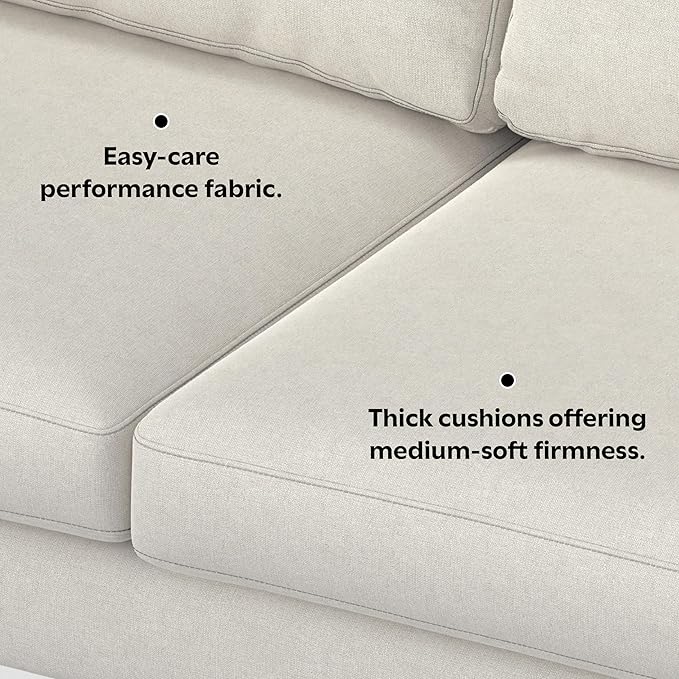 SIMPLIHOME Ava Sofa and Ottoman in 100% Recycled Polyester Performance Fabric, Cream, 76-inch-Wide 2-Seater Loveseat and Matching 36-inch-Wide Table Ottoman for Living Room, 2-Piece Set