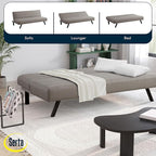 Serta® Damien 66.1" Convertible Futon Sofa, Dreamcoil® Comfort, FingerGuard® Pinch Point Protection, Woven Polyester Fabric, Taupe