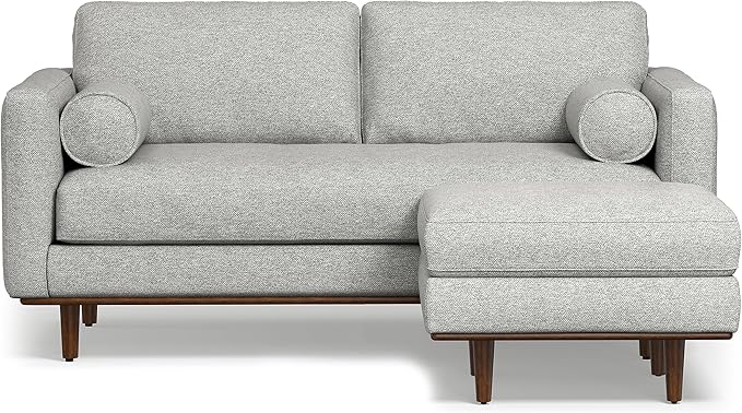 SIMPLIHOME Morrison Mid-Century Modern 72 inch Wide Sofa with Ottoman Set in Mist Grey Tightly Woven Performance Fabric for the Living Room and Family Room