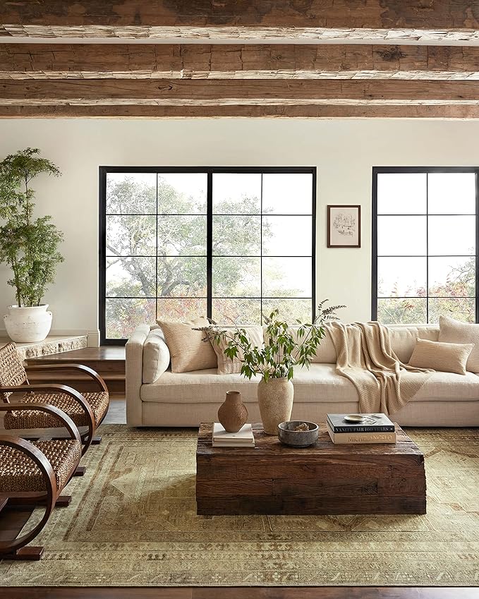 Loloi Magnolia Home by Joanna Gaines Sinclair Collection SIN-02 Khaki/Tobacco 2'-3" x 3'-9", .25" Pile Height, Machine Washable, Accent Rug