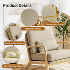 Claiks Mid-Century Modern Accent Chair, Living Room Armchair with Solid Wood Frame & Lumbar Pillow, Comfy Upholstered Lounge Chair for Bedroom, Office, Corduroy, Khaki