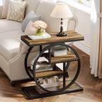 Tribesigns End Table for Living Room, 4-Tier Narrow Side Table with Storage Shelves, Industrial Bedside Table for Bedroom, Wood Small Sofa Side Table with Geometric Metal Frame (1 PC, Rustic Brown)
