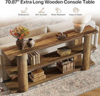 Tribesigns 70.87" Extra Long Console Table for Entryway, Narrow Wooden 3-Tier Sofa Table Behind Couch, Farmhouse Entryway Accent Table for Living Room, Hallway Foyer, Brown