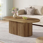 Tribesigns Oval Coffee Table, 47.2" Farmhouse Wooden Center Table with Fluted Design, for Living Room, Office, Apartment, Rustic Brown