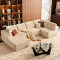 Cloud Sectional Couch with Chaise, Boneless U-Shaped Cloud Couch with Deep Seat, Soft Plush Modern Minimalist Sofa, Assembly Free Modular Floor Sofa for Office Living Room Apartment, Beige