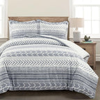 Lush Decor Hygge Geo Reversible 3 Piece Cotton Duvet Set, King, Navy & White