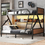 Bellemave Twin XL Over Queen Bunk Bed with Storage Shelf and RGB LED Lights, Adults Bunk Bed with Angle Padded Ladder, Heavy Duty Bunk Beds with Noise-Reducing Rubber Stoppers, Black