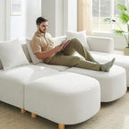 VANOMi 109.84" Modular Sectional Sofa with 3 Pillows, Convertible 5-Seater Comfy Boucle Cloud Couch with Ottoman, Modern Sectional Sofas for Living Room, Office, Apartment (White)