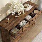 55 Inch Wide Dresser for Bedroom, 10 Drawer Dresser with Large Drawers, Thickened Top, Wood Chest for Living Room, Hallway, Walnut