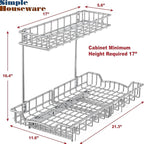 SIMPLE HOUSEWARE 2-Tier (L+M) Organizer Pull Out Under Cabinet Sliding Shelf, Chrome