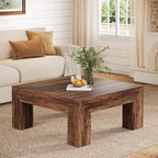 Tribesigns Farmhouse Square Coffee Table for Living Room, 39.37-Inch Low Large Center Tea Accent Table with Sturdy Legs, Easy Assembly (Dark Brown)