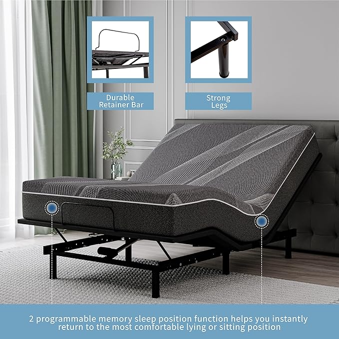 Twin XL Adjustable Bed Base Frame,Electric Bed with Head and Foot Incline, Soft Cover & Zero Gravity & Wireless Remote with Backlight, 80"×38"×12",Black