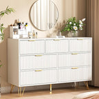 Dresser for Bedroom, Modern Fluted 47.2" Wide Chest of Drawers with Gold Pulls and 7 Drawers, 15.7" D x 47.2" W x 31.4" H, White