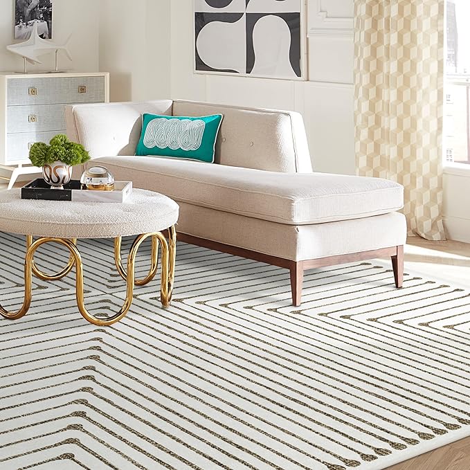 RUGGABLE x Jonathan Adler Machine Washable Modern Area Rug – Inkdrop Camel & Ivory 8x10, Stain-Resistant, Non-Slip – Large Rugs for Living Room, Bedroom, Hallway, Entryway & Office–with Standard Pad