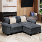 87-Inch L Shaped Sectional Sofa with Cloud Cushions, Deep Seat Modular Couch Set w/ 3 Seats & 1 Ottomans, Removable Arms, Plush Chenille Upholstery for Living Room, Apartment - Cyan