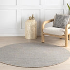 nuLOOM 6' Round Elfriede Jute & Cotton Hand Woven Area Rug, Elfriede Grey, Solid Rustic Farmhouse Style, Weaved Design, Natural Fiber, for Bedroom, Living Room, Dining Room, Hallway, Office, Entryway