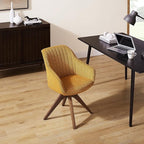 Zouron Mid Century Modern Accent Chair with Wooden Legs, Upholstered Swivel Chair No Wheels, Side Accent Armchair Vanity Chair for Small Space Home Office Living Room Bedroom, Yellow
