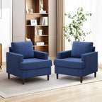 Mid-Century Accent Chair,Modern Linen Fabric Armchair for Living Room,Comfy Upholstered Reading Accent Chairs for Bedroom,Single Sofa Chair with Wood Legs (Blue, 2 Pack)