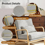 Claiks Mid-Century Modern Accent Chair, Living Room Armchair with Solid Wood Frame & Lumbar Pillow, Comfy Upholstered Lounge Chair for Bedroom, Office, Linen-Like Fabric, Dark Gray