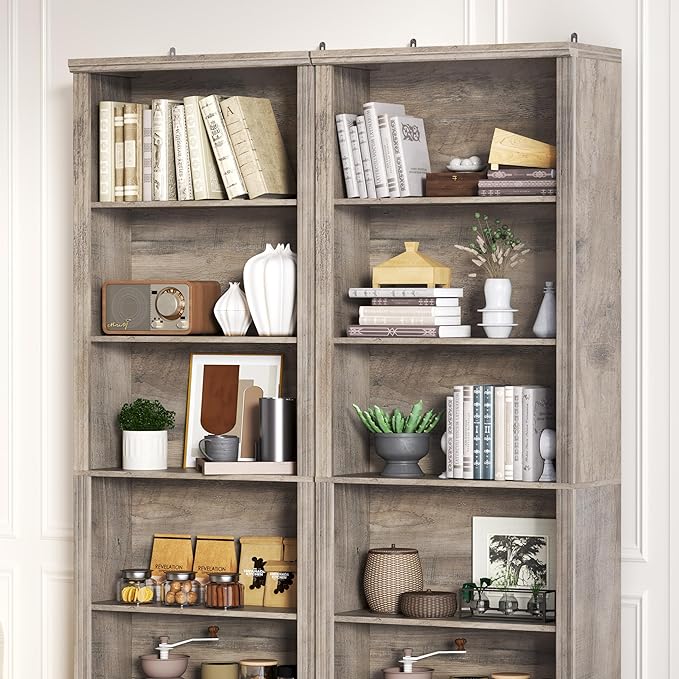 75" Tall Bookshelf & Bookcase Set of 2, 6-Tier Adjustable Storage Shelves, Book Shelf with Anti-Tipping Device, Floor Standing Modern Display Rack for Living Room, Bedroom, Office, Grey
