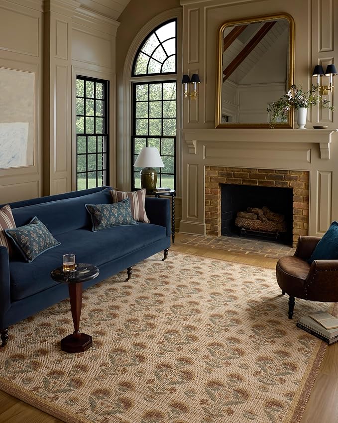 Loloi Chris Loves Julia Rue Collection RUE-01 Wheat/Sage 5'-0" x 7'-6" Area Rug Jute Neutral Floral Living Room Bedroom Rug