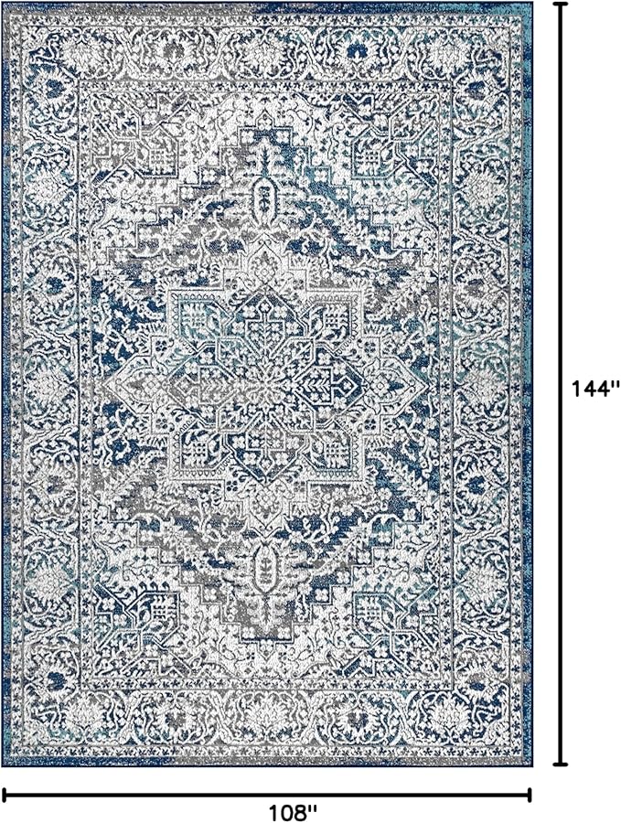 JONATHAN Y Modern Vintage Medallion Navy/Light Gray Indoor Area Rug, 9x12, Country, Floral, Easy-Cleaning for Living Room, Bedroom, Kitchen, Pet Friendly, Non-Shedding (MDP100B-9)