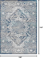 JONATHAN Y Modern Vintage Medallion Navy/Light Gray Indoor Area Rug, 9x12, Country, Floral, Easy-Cleaning for Living Room, Bedroom, Kitchen, Pet Friendly, Non-Shedding (MDP100B-9)