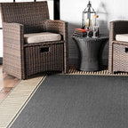nuLOOM 10' x 13' Outdoor Area Rug, Casual Design with Striped Border, Stain Resistant, Highly Durable, for Patio, Balcony, Bedroom, Living Room, Dining Room, Bathroom, Dark Grey