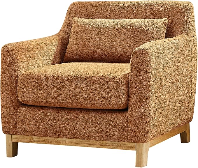 VANOMi 31" Living Room Chairs, Sherpa Comfy Arm Chair with Wood Frame, Modern Accent Chairs for Bedroom, Reading, Light Orange