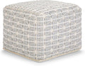 SIMPLIHOME Noreen Boho Square Pouf in Light Blue, White Handloom Woven Pattern for the Living Room, Bedroom and Kids Room