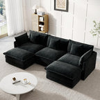 Modular Sectional Sofa, 111.5 Inch U-Shaped Cloud Sofa with Deep Seat Chenille Sofa with Cushions, Three-Self Sectional Sofa for Living Room Apartment,Black